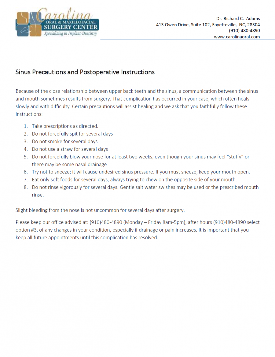 Post operative instructions carolina oral carolina oral